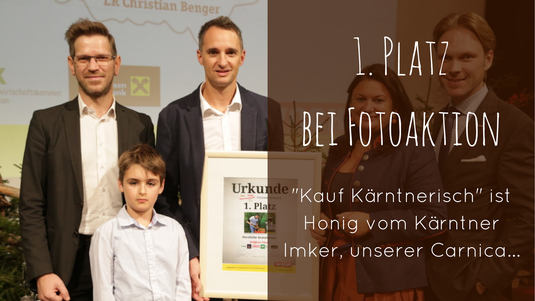 1. Platz bei der Fotoaktion von "Kauf Kärntnerisch": Imkerei Peball Gottfried mit Sohn Jacob