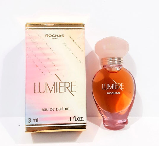 LUMIERE - FLACON AMPHORE EN VERRE TRANSPARENT - EAU DE PARFUM 3 ML - BOUCHON ROSE CLAIR, MINIATURE IDENTIQUE A LA PHOTO PRECEDENTE