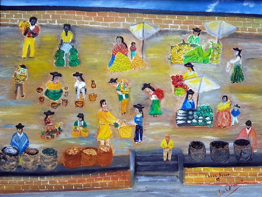 El mercado. Oleo sobre tela, 45 x 38 cm. 1992.