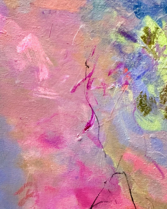 Abstraktes Farbfeld in pink und hellgrün, Acryl und Ölpastell auf Leinwand, Contemporary art, Künstlerin Deutschland, Versand, Kunst kaufen,