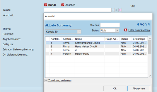 Kunde übernehmen Pop-Up
