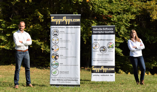 Sepp und Alex von SeppsApps OG, SeppsApps.com Banner, Indische Software Steirische Qualität