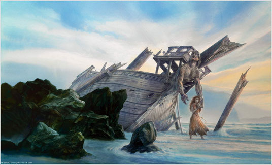 Parangon et Ambre, sur la couverture de "Mad Ship", par John Howe