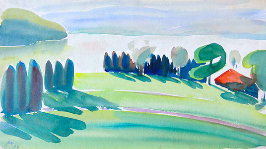 Hans Potthof Aquarell Zuger Landschaft