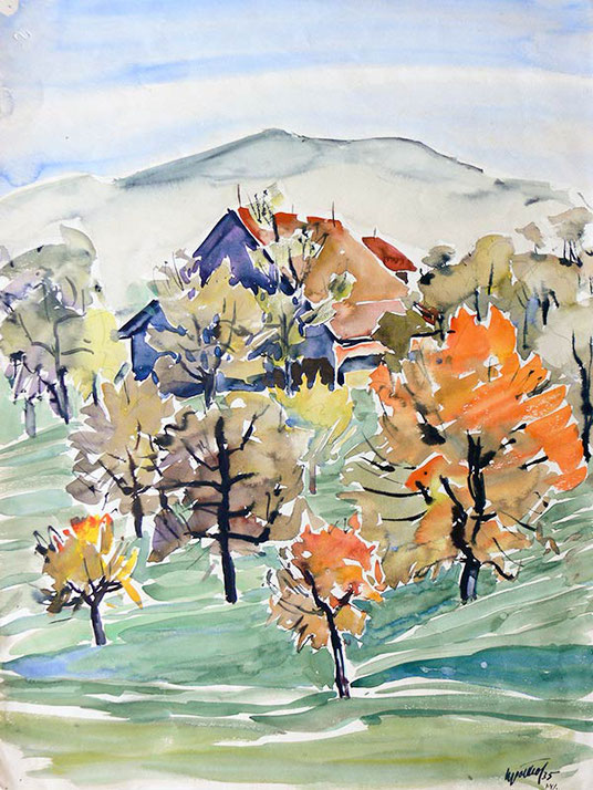 Hans Potthof Aquarell Herbstlandschaft