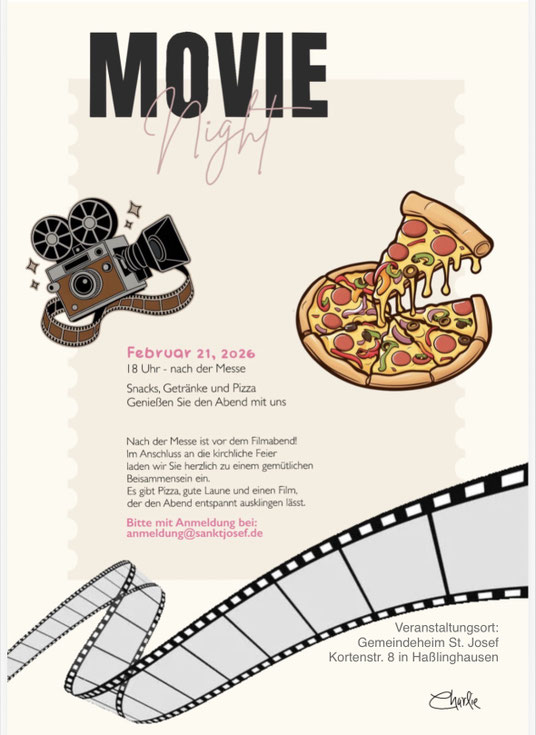 Abgebildet ist das Einladungsplakat zum Filmabend am 21.02.2026, Plakat: Charleen Ulius