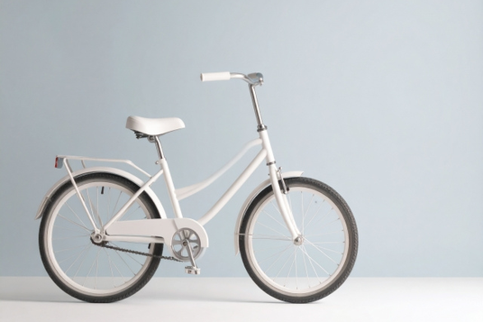 白の自転車。オフィスへ通勤。