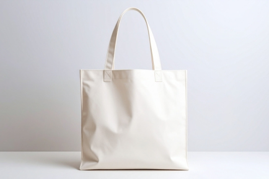 白色の帆布製のトートバッグ。