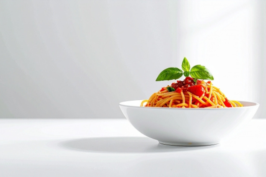 パスタが盛り付けられた器。ランチミーティング。