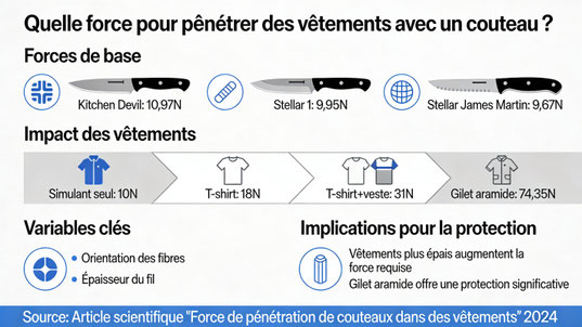 Les forces de pénétration de vêtements avec un couteau
