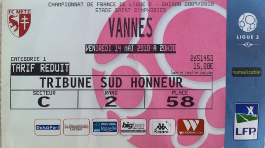 14 mai 2010: FC Metz - Vannes - 38ème Journée - Championnat de France (1/1 - 26.353 spect.)