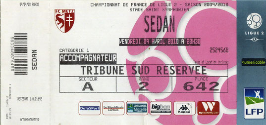 9 avr. 2010: FC Metz - Sedan - 32ème Journée - Championnat de France (1/1 - 11.218 spect.)