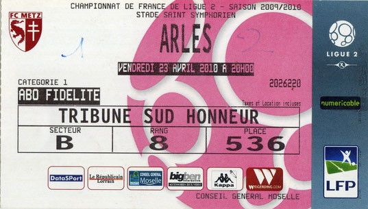 23 avr. 2010: FC Metz - AC Arles-Avignon - 34ème Journée - Championnat de France (1/2 - 23.506 spect.)