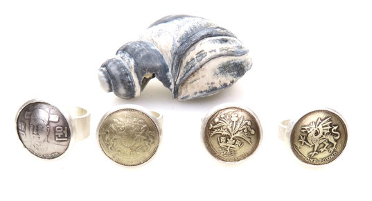 handgeschmiedete Silberringe mit Münze