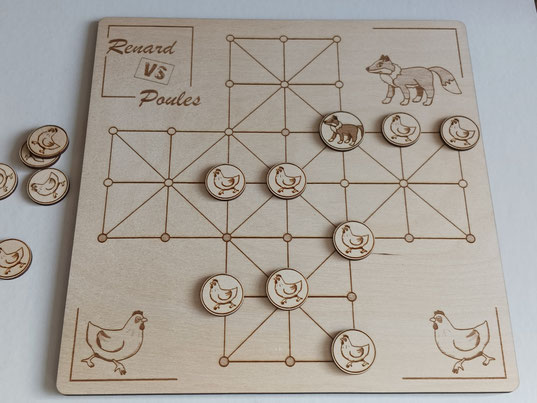 Jeu du renard et des poules stratégie société bois ancien