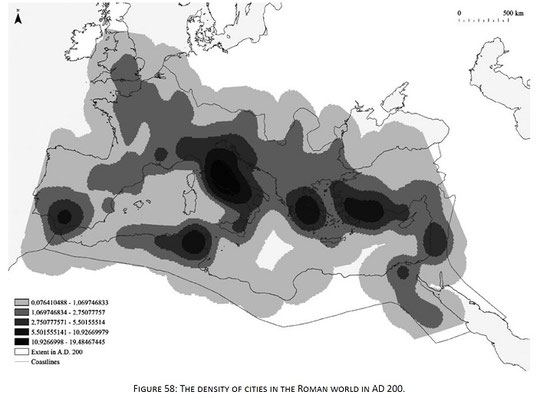 Density of cities in the Roman World in AD 200