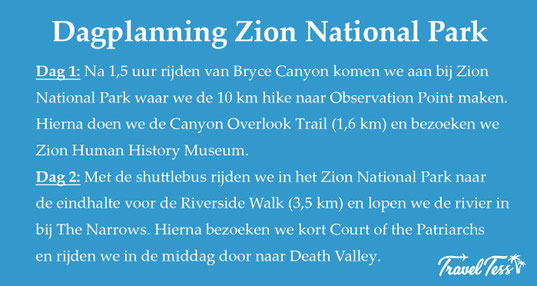 Dagplanning Zion National Park