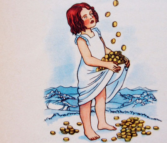 Bild vom Sterntaler aus Grimms Märchenbuch