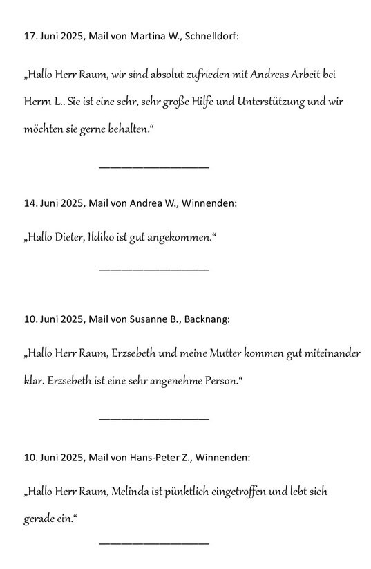 17.6.25: neue gute Kundenrezensionen für RAUM Seniorenpflege24 in Auenwald