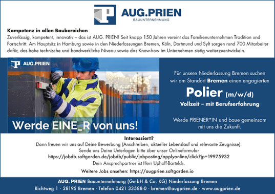 Jobs Aug Prien Bauunternehmen Polier Stellenanzeige