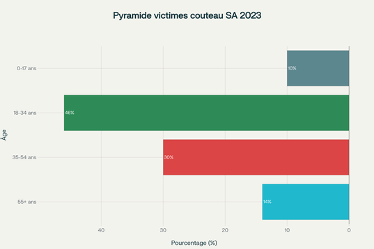 Répartition par âge des victimes de traumatismes au couteau en Afrique du Sud, 2023
