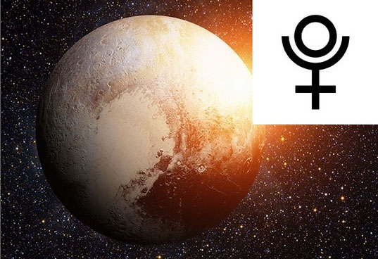 Photo de Pluton et son glyphe en astrologie