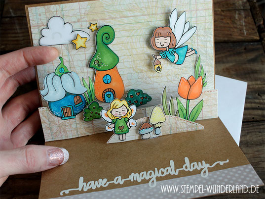 Feen Stempel Digi Stamp Fairyland Fairy Feenland Karte Pop-Up magisch Scrapbooking print and cut handgemacht von www.stempel-wunderland.de