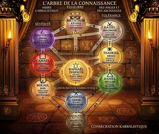 Schéma authentique de l'Arbre Kabbalistique et de l'Arbre de Vie avec les 10 Séphiroth, par l'Occultiste Cabaliste Parapsychologue Désiré GEOFFROY PCS 227C.