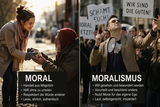 Psychologisches Wissen zum Thema Moralismus versus Moral. Wenn das Gute zur Pose, zur Selbstdarstellung und zur Selbsttherapie wird.