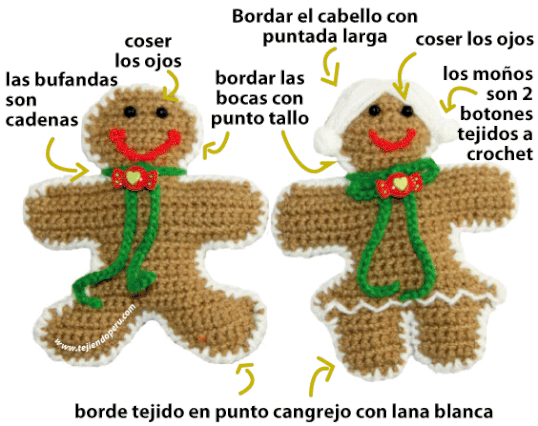 Cómo tejer galletas de jengibre a crochet (crochet gingerbread cookies tutorial)