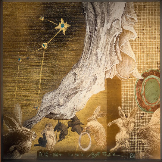 「夜話ー織女ー」（Night StoriesーThe star Vegaー）/多層ガラス絵（3層）/100×100mm /¥110,000（税込み）