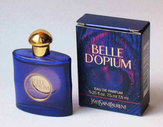 2010 - BELLE D'OPIUM - EAU DE PARFUM 7,5 ML  : BOÎTE ET MINIATURE BLEUE ET MAUVE