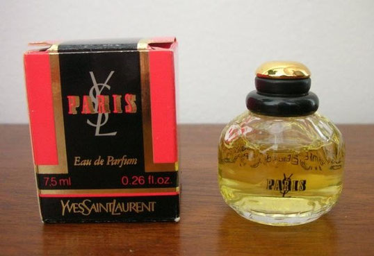 PARIS - EAU DE PARFUM 7,5 ML - MINIATURE AVEC SERIGRAPHIE NOIR, BOUCHON NOIR ET DORE