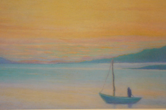 A fisherman in the sunset 42.5cmx62.5cm