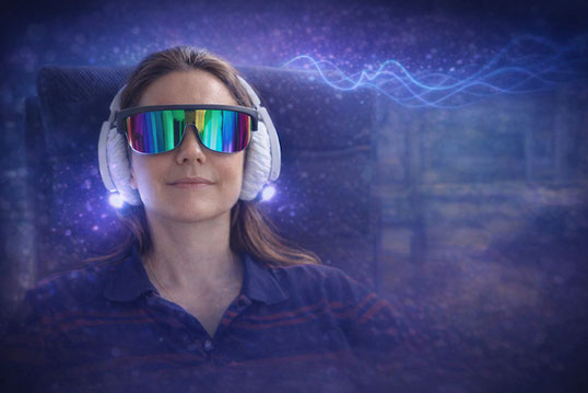 Séance de luminothérapie PSIO avec lunettes de relaxation lumineuse et sonore pour la gestion du stress et le bien-être à Rochefort