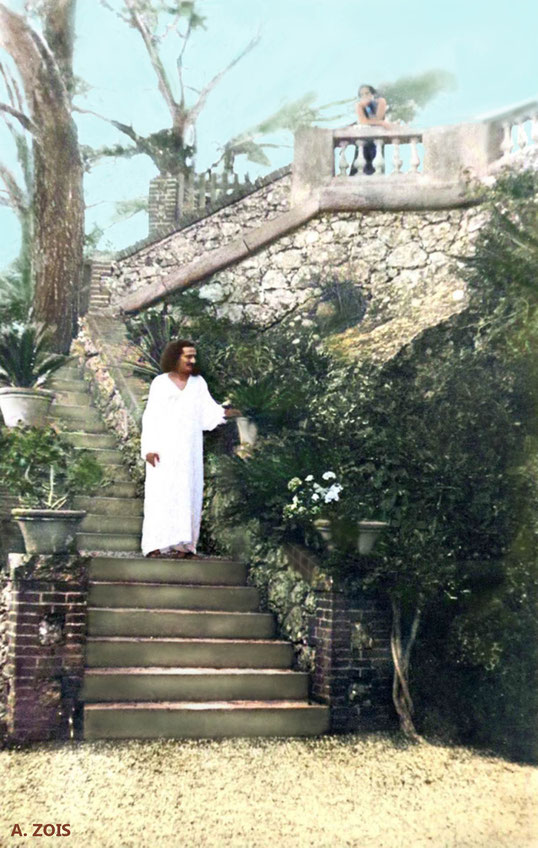 1932 : Meher Baba at Villa Altachiara, Portofini, Italy. Image rendition by Anthony Zois.