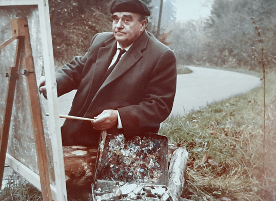 Erwin Bowien beim Malen im Südschwarzwald. 1969, Foto: Bufe, Weil am Rhein
