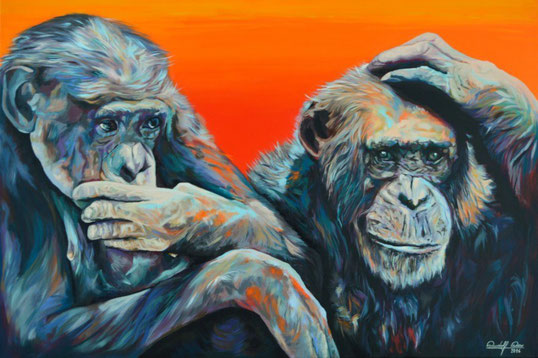 Porträt zweier Affen in Acryl auf Leinwand.