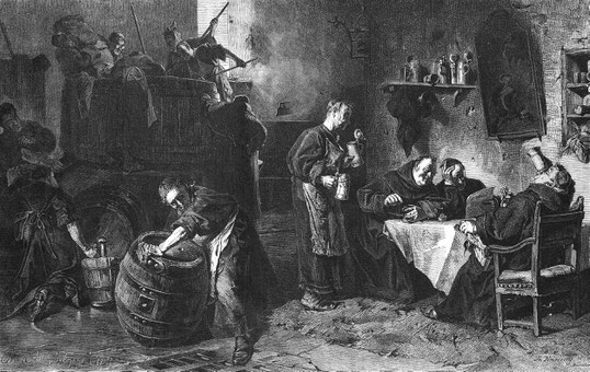 Eduard von Grützner: „In einer baierischen Klosterbräustube“, in: Die Gartenlaube (1870).