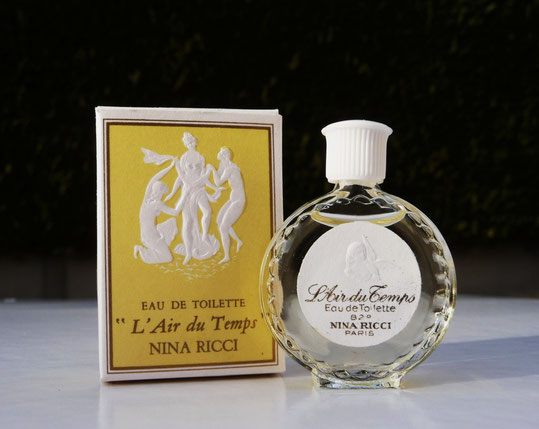 L'AIR DU TEMPS - FLACON "MONTRE" AVEC EAU DE TOILETTE : BOUCHON BAKELITE BLANC, BOÎTE JAUNE