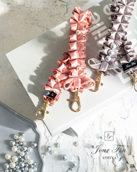 JourFin　ジュールフィン　ラブリボン　LoveRibbon　リボン　リボン教室　リボン教室芦屋　リボン　リボンワーク　リボン資格　リボンレッスン　フリルショルダー　フリルショルダーストラップ　スマホストラップ　フリルスマホストラップ　木馬リボン　MOKUBAリボン　MOKUBA　リボンショルダー ハンドメイド