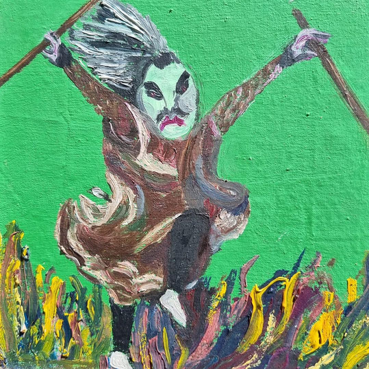 La danza del fuego. Óleo sobre lienzo, 18 x 18 cm. 2014.