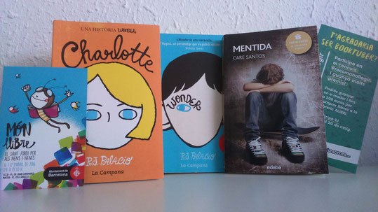 Els llibres que he recomanat: "Wonder" i "Charlotte" (R.J. Palacio) i el llibre obsequi de la #kedada, "Mentida" (Care Santos)