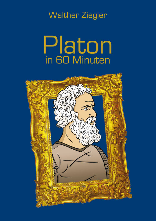 Platon; Bild von Platon; Comiczeichnung von Platon; Portrait von Palton in einem Bilderrahmen; Buchcover von Buch über Platon;