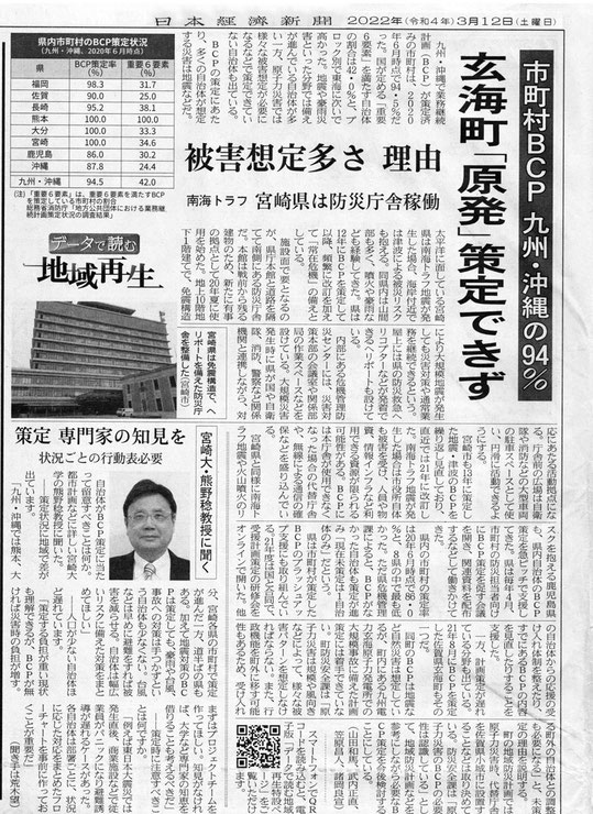 日本経済新聞掲載記事（2022年3月12日）
