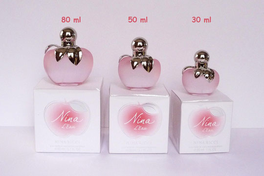 2013 - NINA L'EAU : SERIE DES 3 FLACONS SORTIS : 80 Ml, 50 ML ET 30 ML