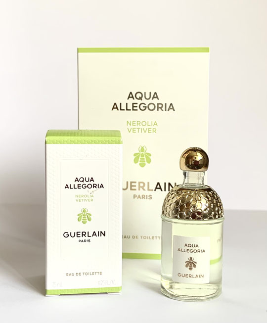 2022 - AQUA ALLEGORIA NEROLIA VETIVER : EAU DE TOILETTE 7,5 ML : NOUVELLE PRESENTATION DE LA MINIATURE  AVEC UNE ETIQUETTE SUR LA FACE.  PRESENTEE AVEC UN ECHANTILLON-TUBE