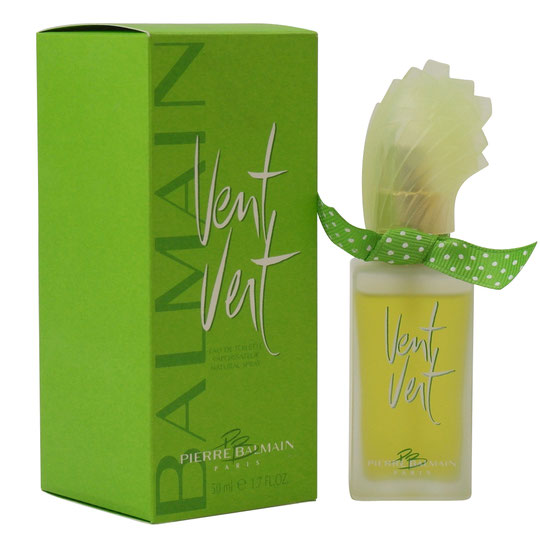 PIERRE BALMAIN - VENT VERT : VAPORISATEUR EAU DE TOILETTE 50 ML, FLACON EN VERRE PATINE AVEC NOEUD  VERT AU COL