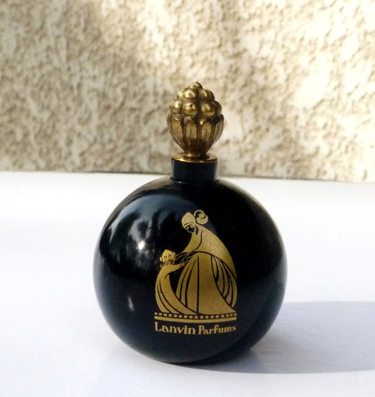 1) ARPEGE - SUPERBE FLACON BOULE NOIR,  AVEC BOUCHON DORE DIT "FRAMBOISE" -  FLACON MARQUE LANVIN PARFUMS