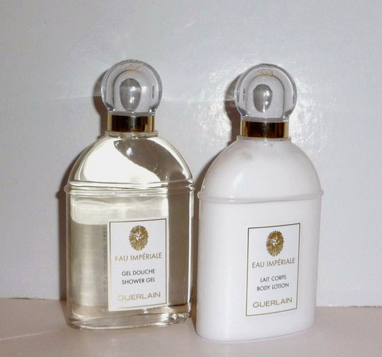GUERLAIN - EAU IMPERIALE : 2 FLACONS EN PLASTIQUE 1) GEL DOUCHE PARFUME  2) LAIT CORPS 50 ML